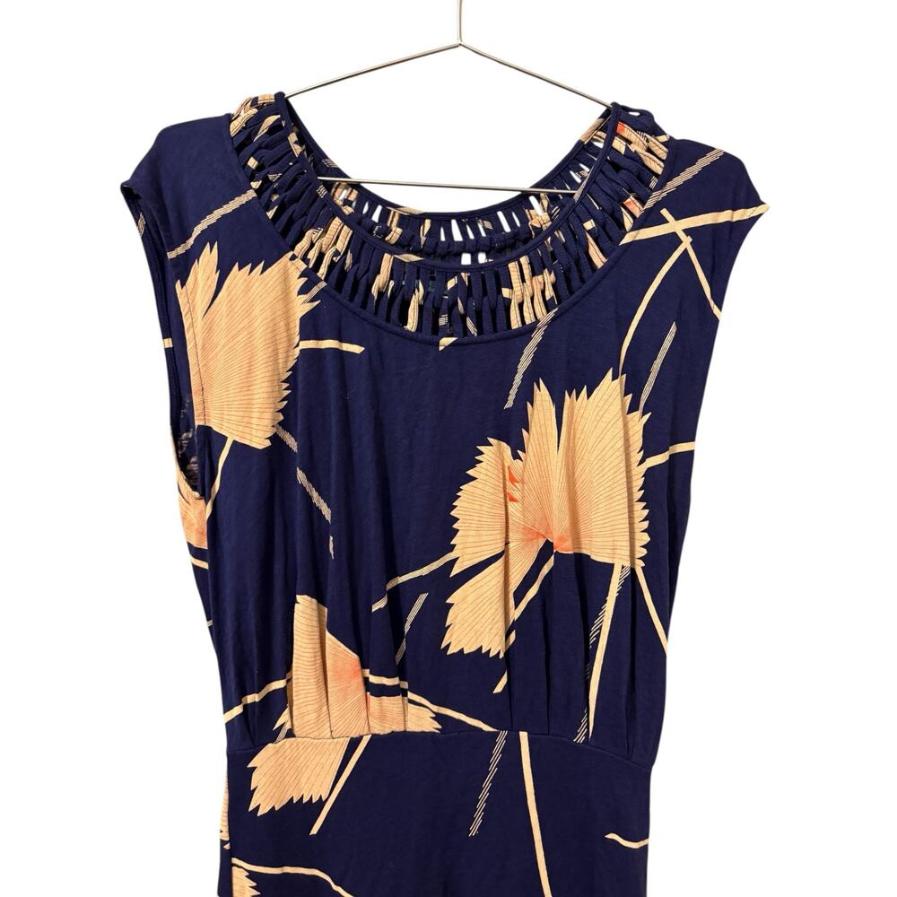 Anthropologie Leifnotes Navy and Peach Floral Print Modal Blend Day Dress S - Picture 4 of 7